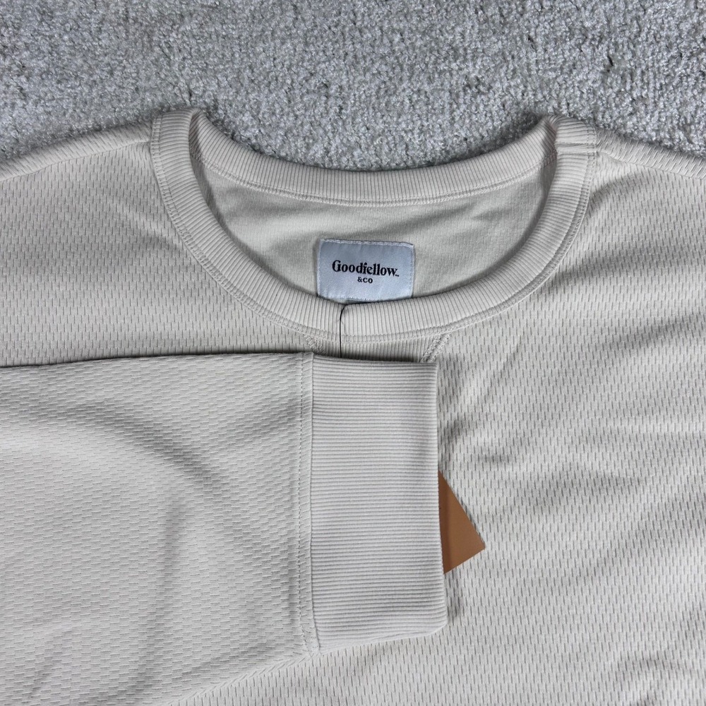 Goodfellow & Co Mens 4XL Off White Vintage Textured Crew Long Sleeve Shirt NEW